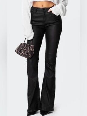 Edikted Black Faux Leather Boot Cut Flare Pants